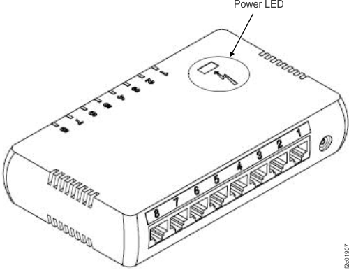 8-port Ethernet switch, version 2 (power LED at right rear of switch)